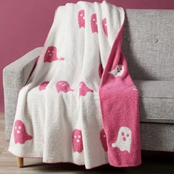 NWT! 👻 Halloween Cupcakes & Cashmere Reversible Pink and White ghost blanket - Picture 2 of 2